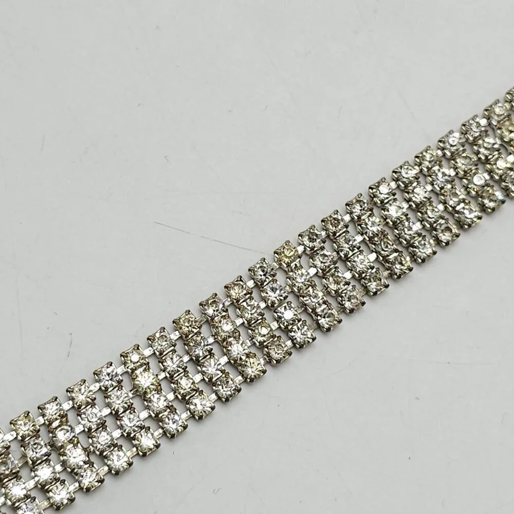 Vintage Clear Rhinestone Bracelet Sparkling Crystal Jewelry Elegant Statement Pi